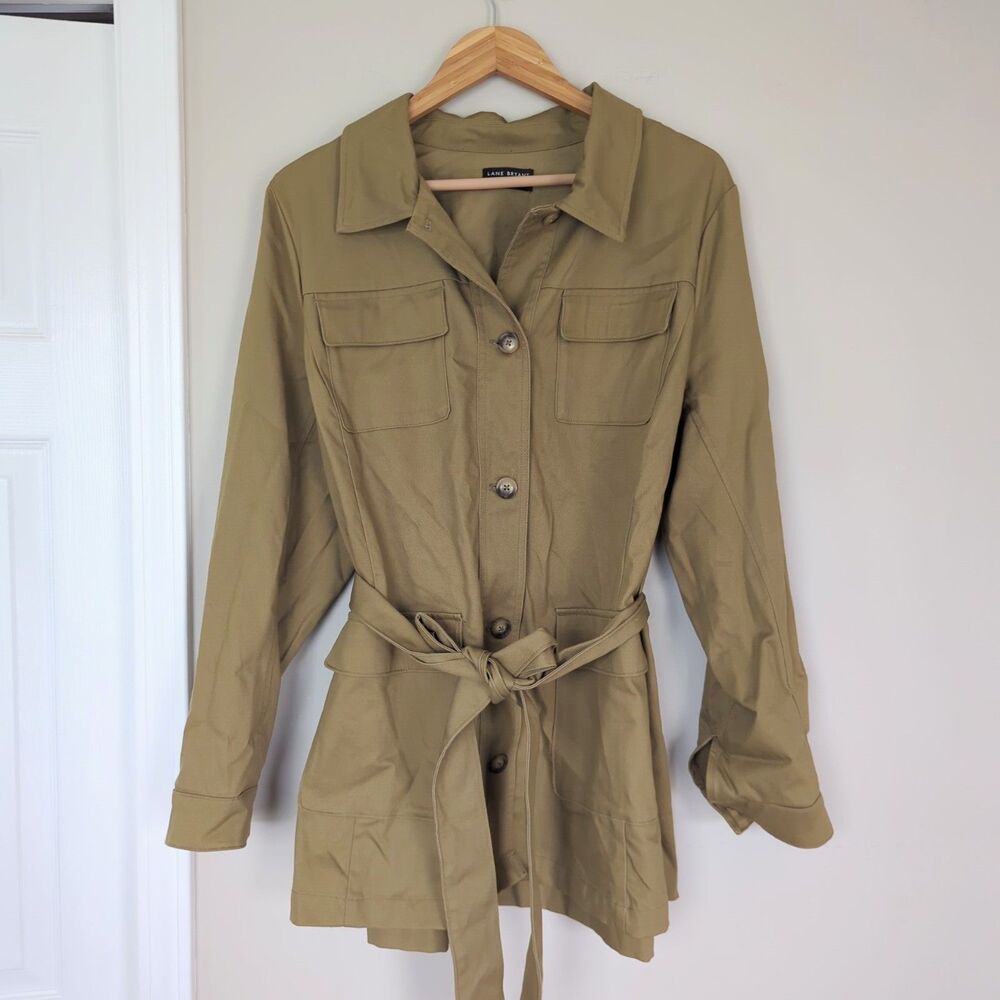 Lane Bryant Khaki Canvas Belted Tie Front Utility Jacket Size 16 Neutral